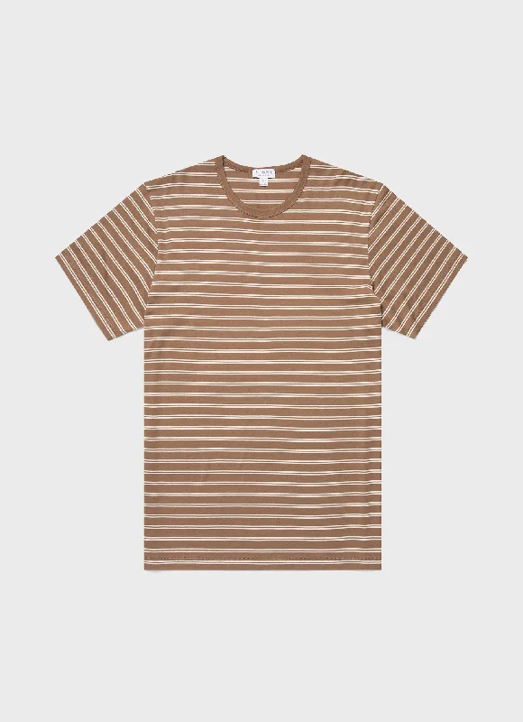 Men's Classic T-shirt in Dark Sand/Ecru Tramline Stripe