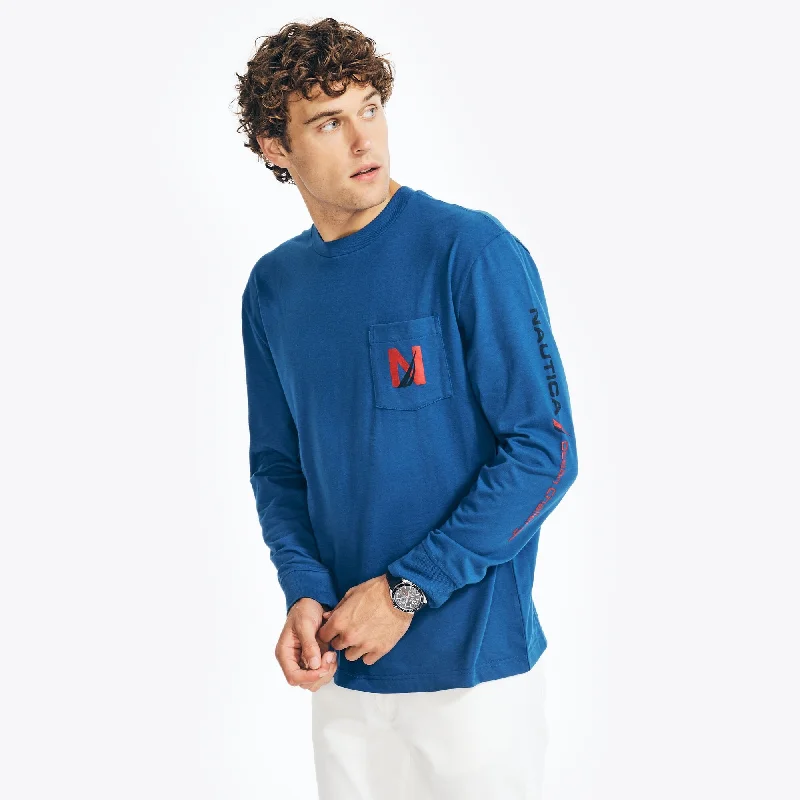 Nautica Mens Big & Tall Sustainably Crafted Graphic Long-Sleeve T-Shirt