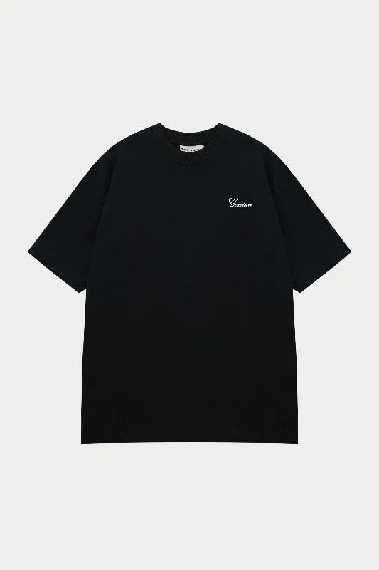 SCRIPT EMBROIDERED T-SHIRT - BLACK