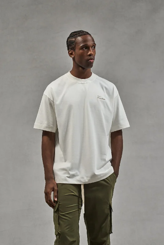 SCRIPT EMBROIDERED T-SHIRT - OFF WHITE