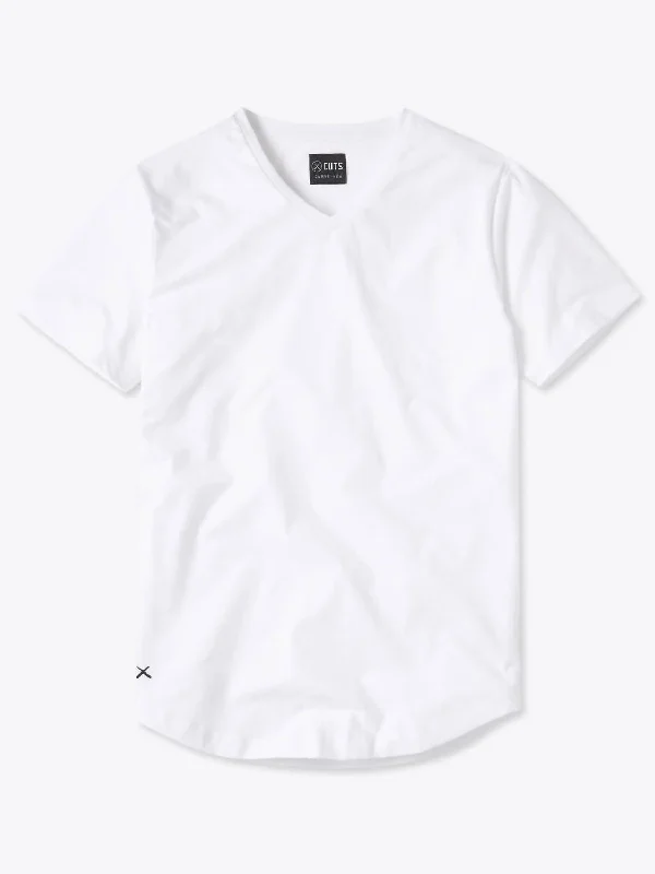 V-Neck Curve Hem In White