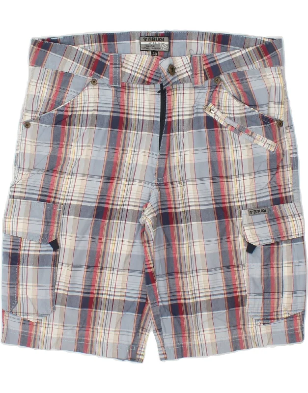 BRUGI Mens Cargo Shorts IT 46 Small W32 Blue Check Polyester