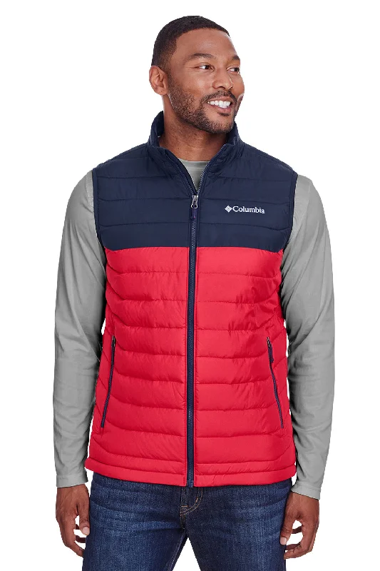 Columbia Mens Powder Lite Water Resistant Full Zip Vest - Mountain Red/Collegiate Navy Blue