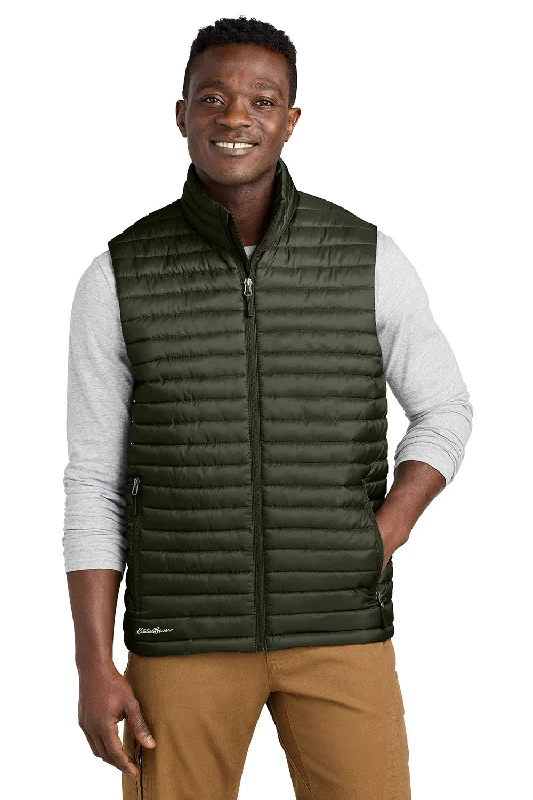 Eddie Bauer Mens Packable Quilted Water Resistant Full Zip Vest - Olive Green - COMING SOON