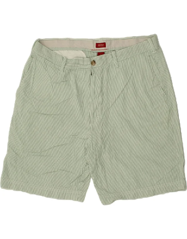 IZOD Mens Chino Shorts W40 XL Green Pinstripe Cotton