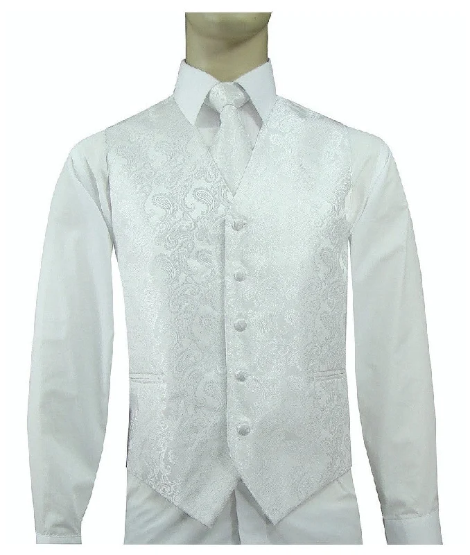 Men's 20-1 Microfiber Paisley Vest, Tie & Hanky - White