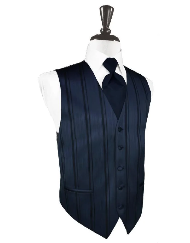 Midnight Blue Striped Satin Tuxedo Vest