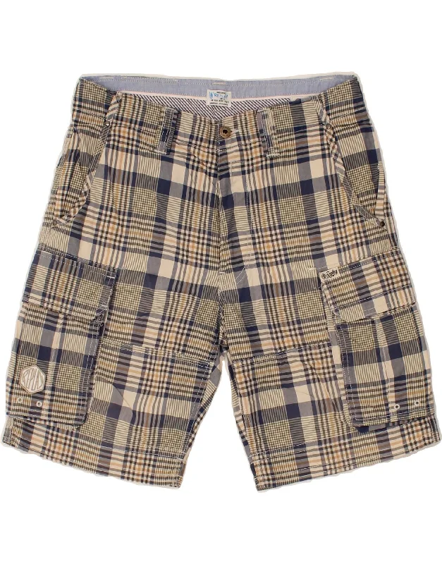 REPLAY Mens Cargo Shorts W30 Medium Beige Check Cotton