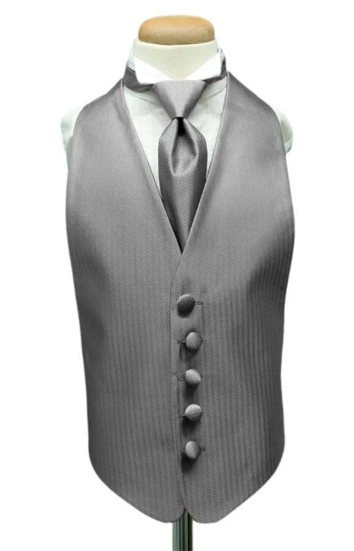 Silver Herringbone Kids Tuxedo Vest