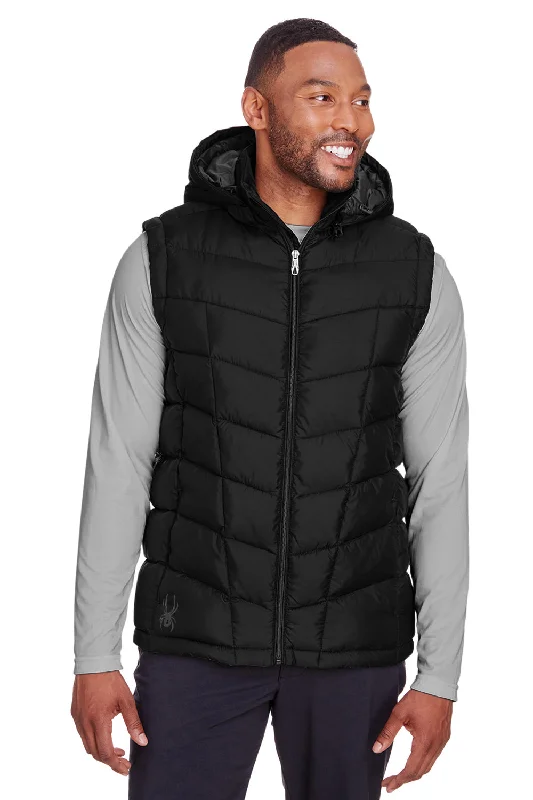 Spyder Mens Pelmo Full Zip Hooded Puffer Vest - Black