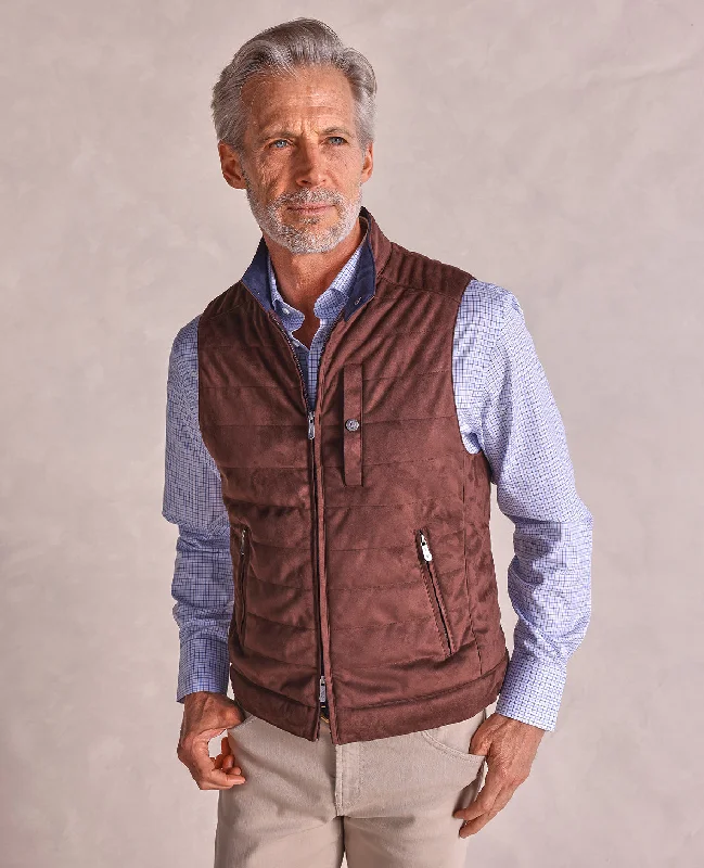 The Colton - Microsuede Vest - Chocolate / Navy Trim