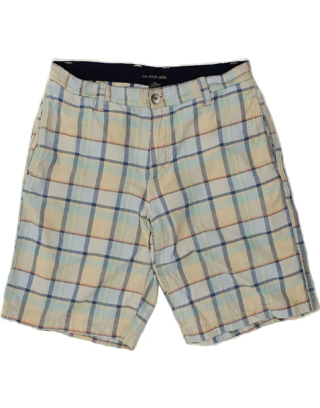 U.S. POLO ASSN. Mens Chino Shorts W32 Medium Blue Check Cotton