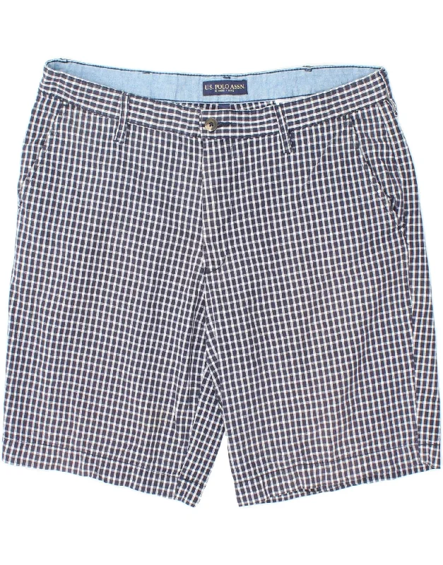 U.S. POLO ASSN. Mens Chino Shorts W38 XL Navy Blue Check Cotton