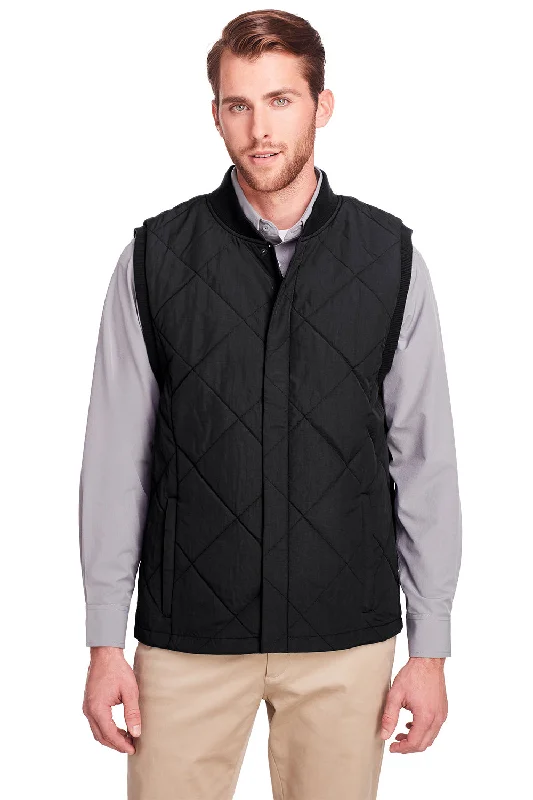 UltraClub Mens Dawson Water Resistant Quilted Full Zip Vest - Black - Closeout