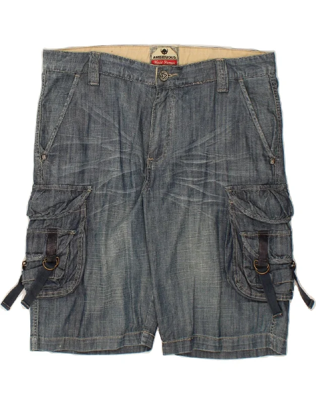 VINTAGE Mens Cargo Denim Shorts W36 Large Blue Cotton