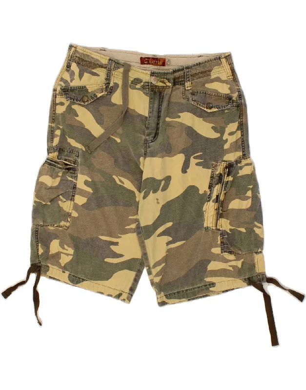 VINTAGE Mens Cargo Shorts W34 Large Khaki Camouflage Cotton