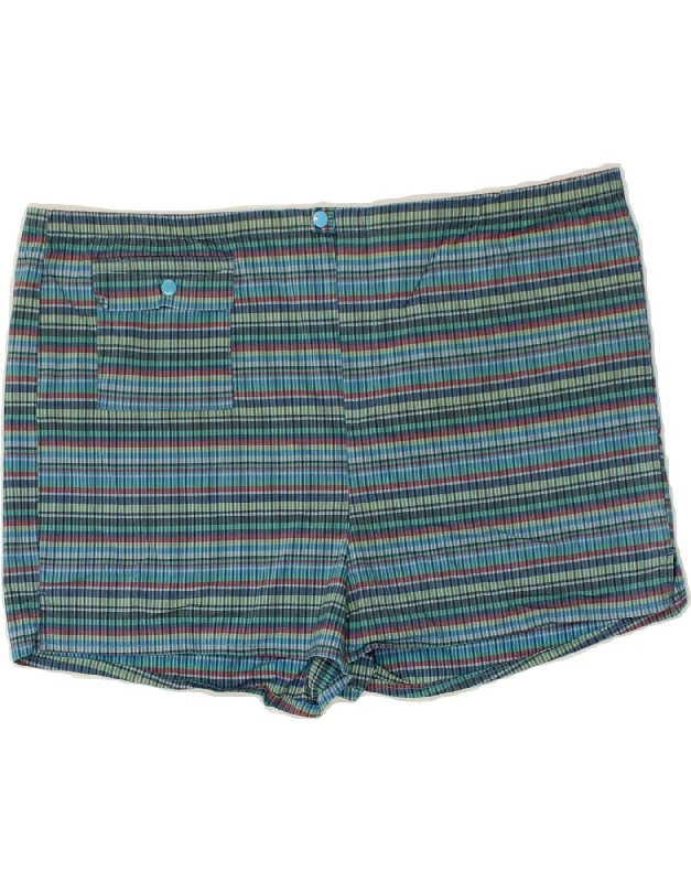 VINTAGE Mens Shorts W36 Large  Blue Striped Cotton