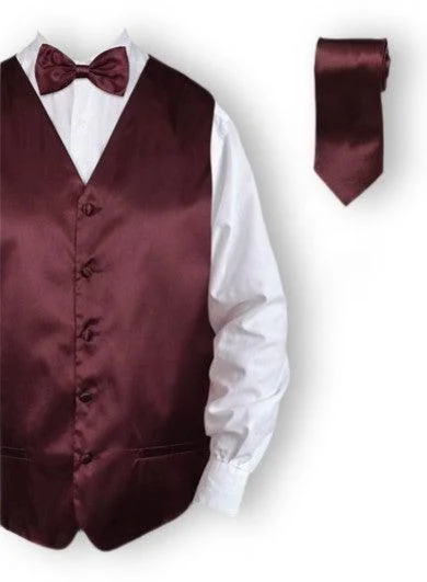 Wine Satin Tuxedo Vest Set