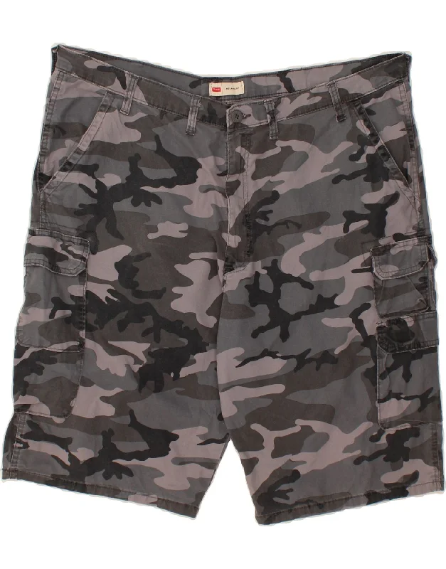 WRANGLER Mens Relaxed Fit Cargo Shorts W44 2XL Grey Camouflage Cotton