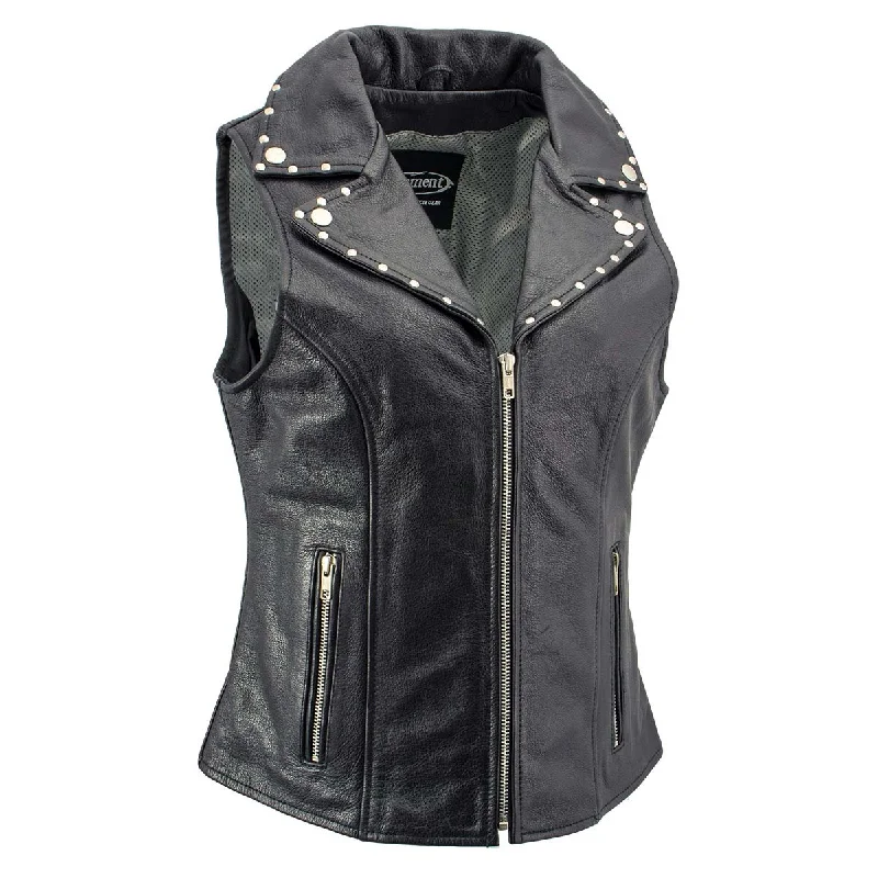 Xelement XS1028 Women's 'Dita' Black Motorcycle Leather Vest with