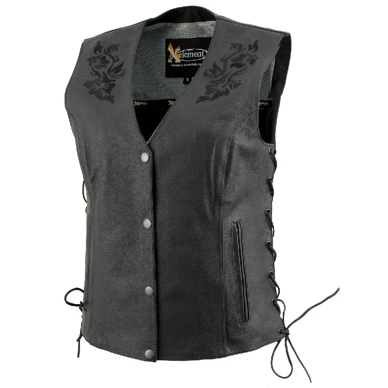 Xelement XS24004 Women's ‘Gemma’ Black Motorcycle Rider Leather Vest