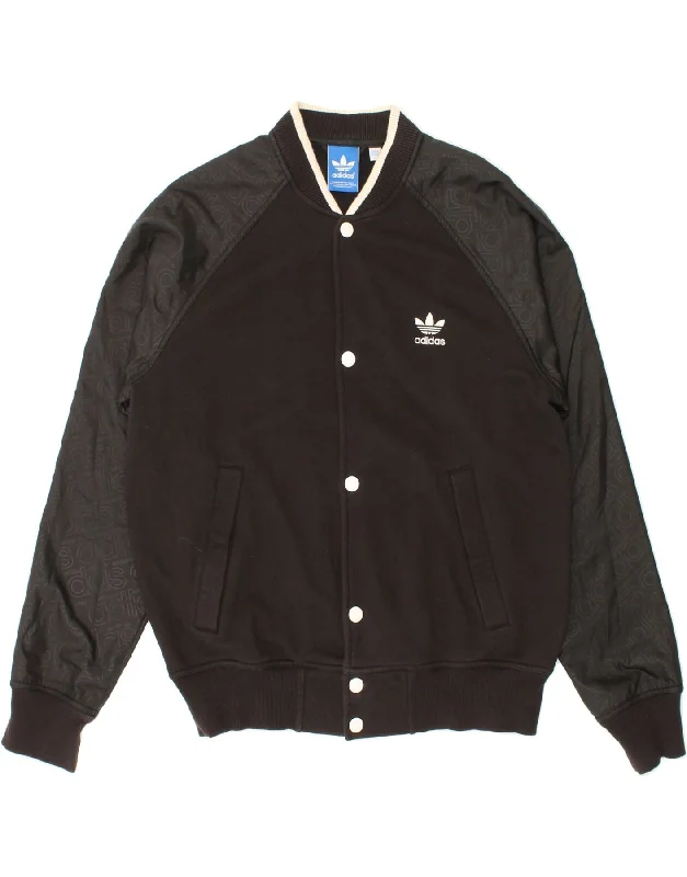 ADIDAS Mens Graphic Varsity Jacket UK 40 Large Black Colourblock Cotton