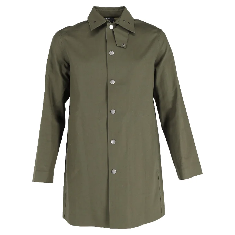 AP.C.  Button Down Hibault Coat in Olive Green Water-Repellent Cotton