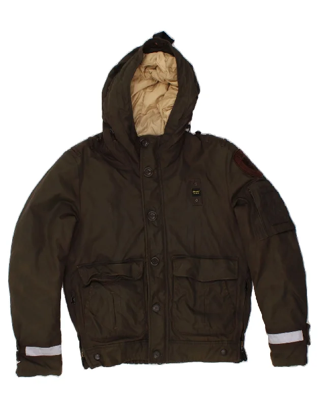 BLAUER Mens Hooded Padded Jacket UK 38 Medium Brown Nylon