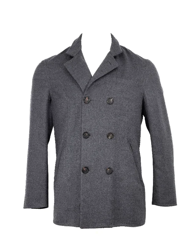 Brunello Cucinelli New Menâ€s Grey Double Breasted Peacoat