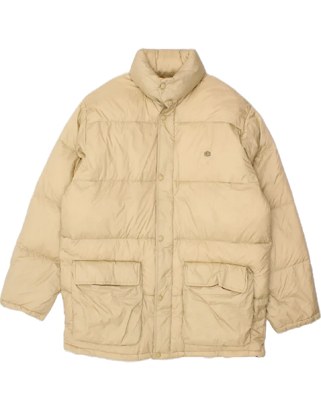 CHAMPION Mens Hooded Padded Jacket UK 40 Large Beige Polyamide