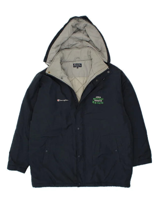 CHAMPION Mens Hooded Padded Jacket UK 42 XL Navy Blue Polyester