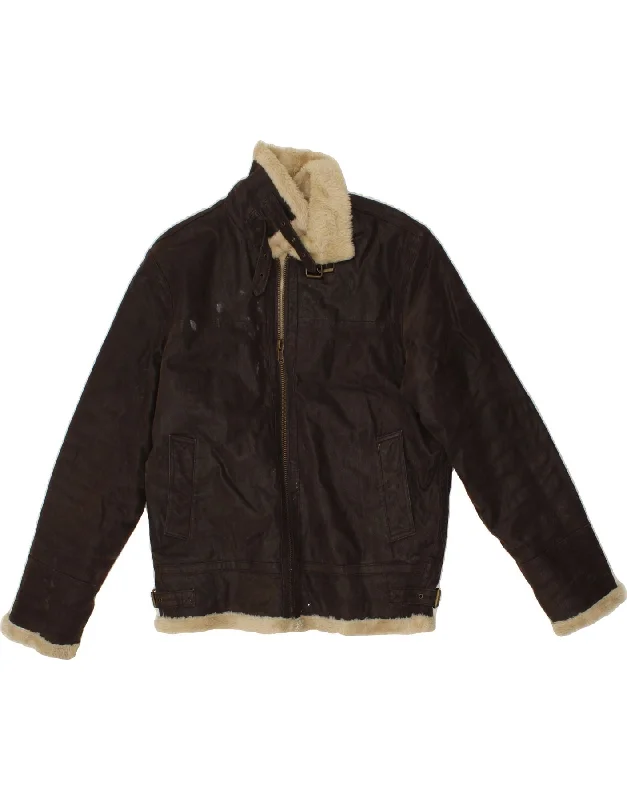 CLOCK HOUSE Mens Sherpa Jacket UK 36 Small Brown