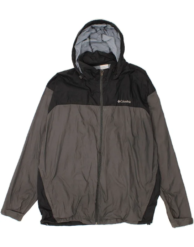 COLUMBIA Mens Hooded Rain Jacket UK 44 2XL Grey Colourblock Nylon