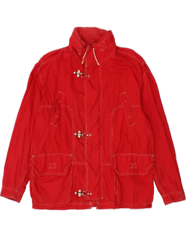 DERBY Mens Oversized Hooded Utility Jacket UK 38 Medium Red Cotton