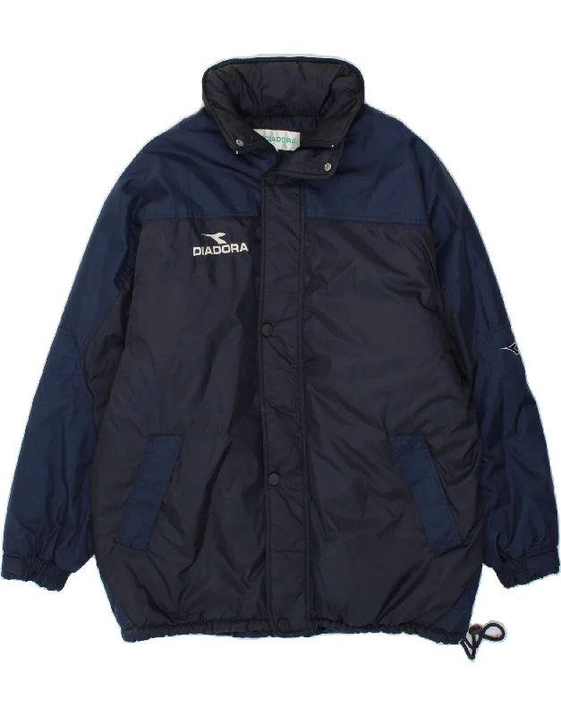 DIADORA Mens Graphic Hooded Padded Jacket UK 42 XL Navy Blue Colourblock