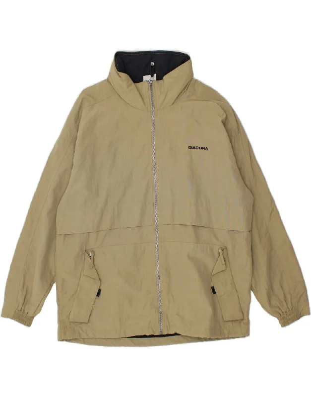 DIADORA Mens Hooded Rain Jacket UK 36 Small Khaki Polyamide