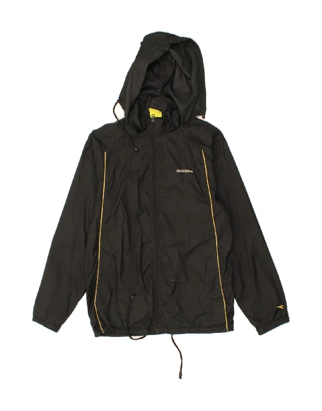 DIADORA Mens Hooded Rain Jacket UK 40 Large Black Nylon