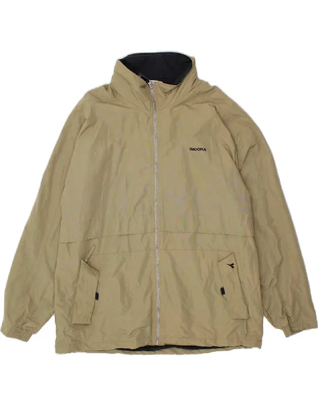 DIADORA Mens Hooded Rain Jacket UK 42 XL Beige Polyamide