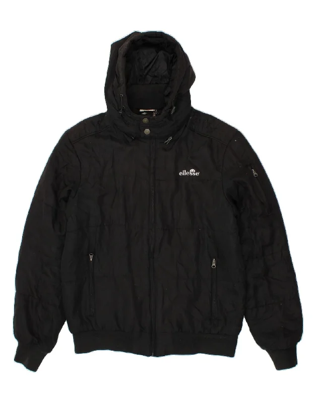 ELLESSE Mens Hooded Padded Jacket UK 40 Large Black Polyester