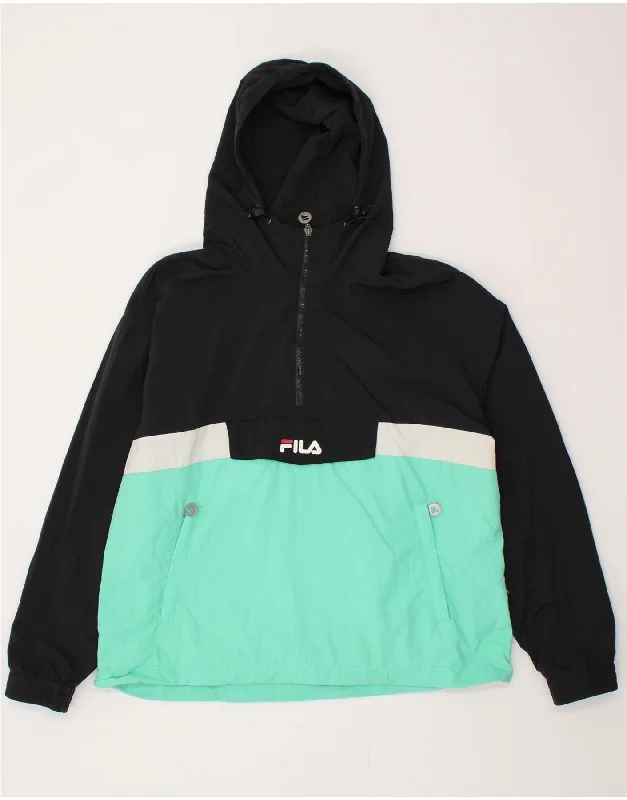 FILA Mens Hooded Pullover Rain Jacket UK 40 Large Black Colourblock