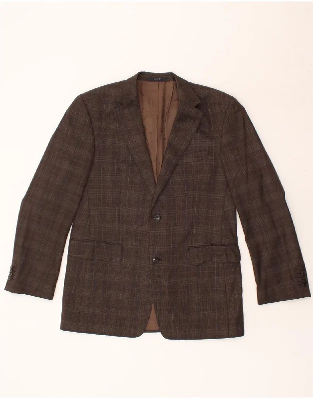 JOOP Mens Blazer Jacket IT 50 Large Brown Check Virgin Wool