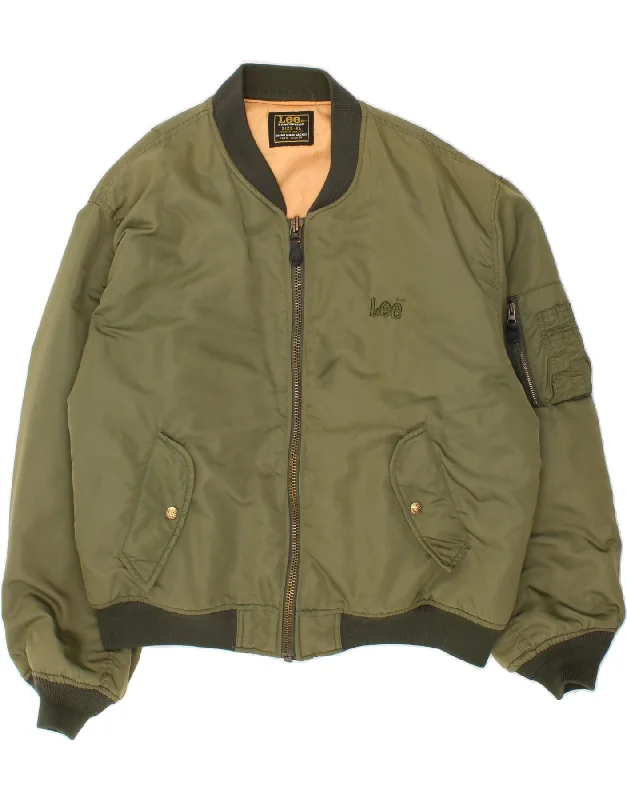 LEE Mens Bomber Jacket UK 42 XL Green Polyester