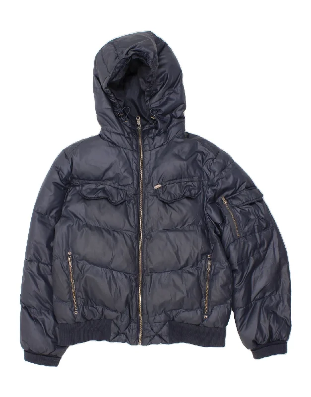 LEE Mens Hooded Padded Jacket UK 40 Large Navy Blue Polyester