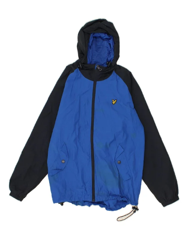 LYLE & SCOTT Mens Hooded Rain Jacket UK 40 Large Blue Colourblock Nylon