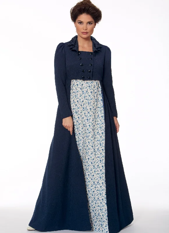 M7493 Cropped Jacket, Floor-Length Coat and A-Line, Square-Neck Dress