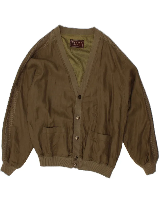 MALAGRIDA Mens Bomber Jacket UK 38 Medium Khaki Linen