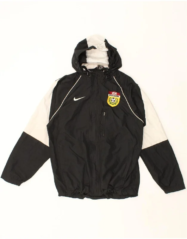 NIKE Mens Graphic Hooded Rain Jacket UK 38 Medium Black Colourblock