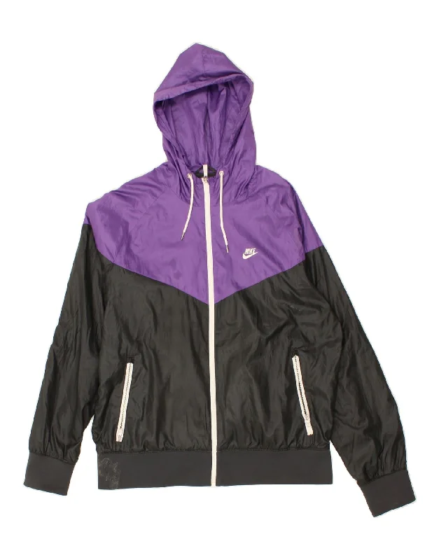 NIKE Mens Hooded Rain Jacket UK 40 Large Purple Colourblock Polyester