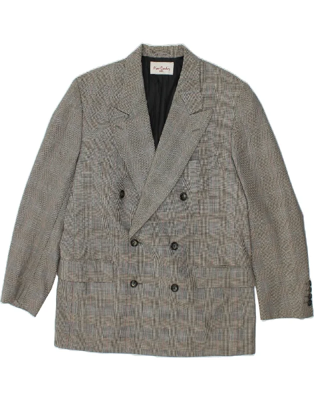 PIERRE CARDIN Mens Double Breasted Blazer Jacket UK 38 Medium Grey Check