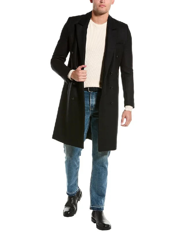 The Kooples Leather-Trim Wool-Blend Trench Coat